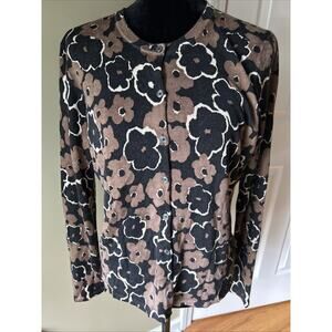 Brooks Brothers Merino Wool lightweight floral Cardigan black brown Med orig$198